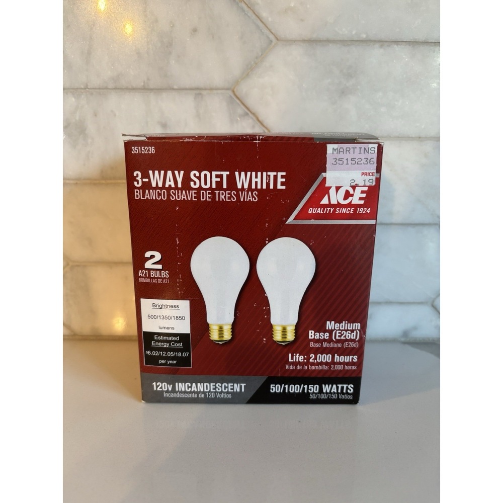 Light 3 Way Bulbs, 50/100/150W Soft White - Total (2 Bulbs) Tested Ace Hardware
